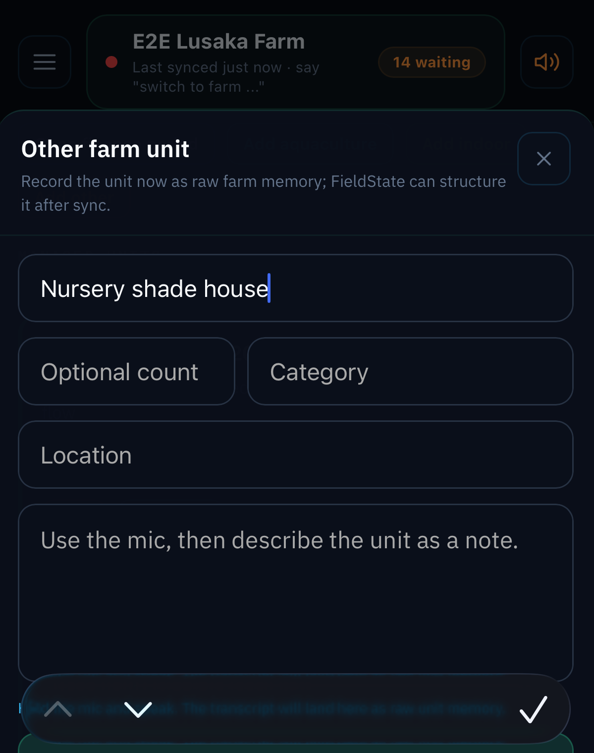 FieldState add farm screen showing how farm context is structured at setup