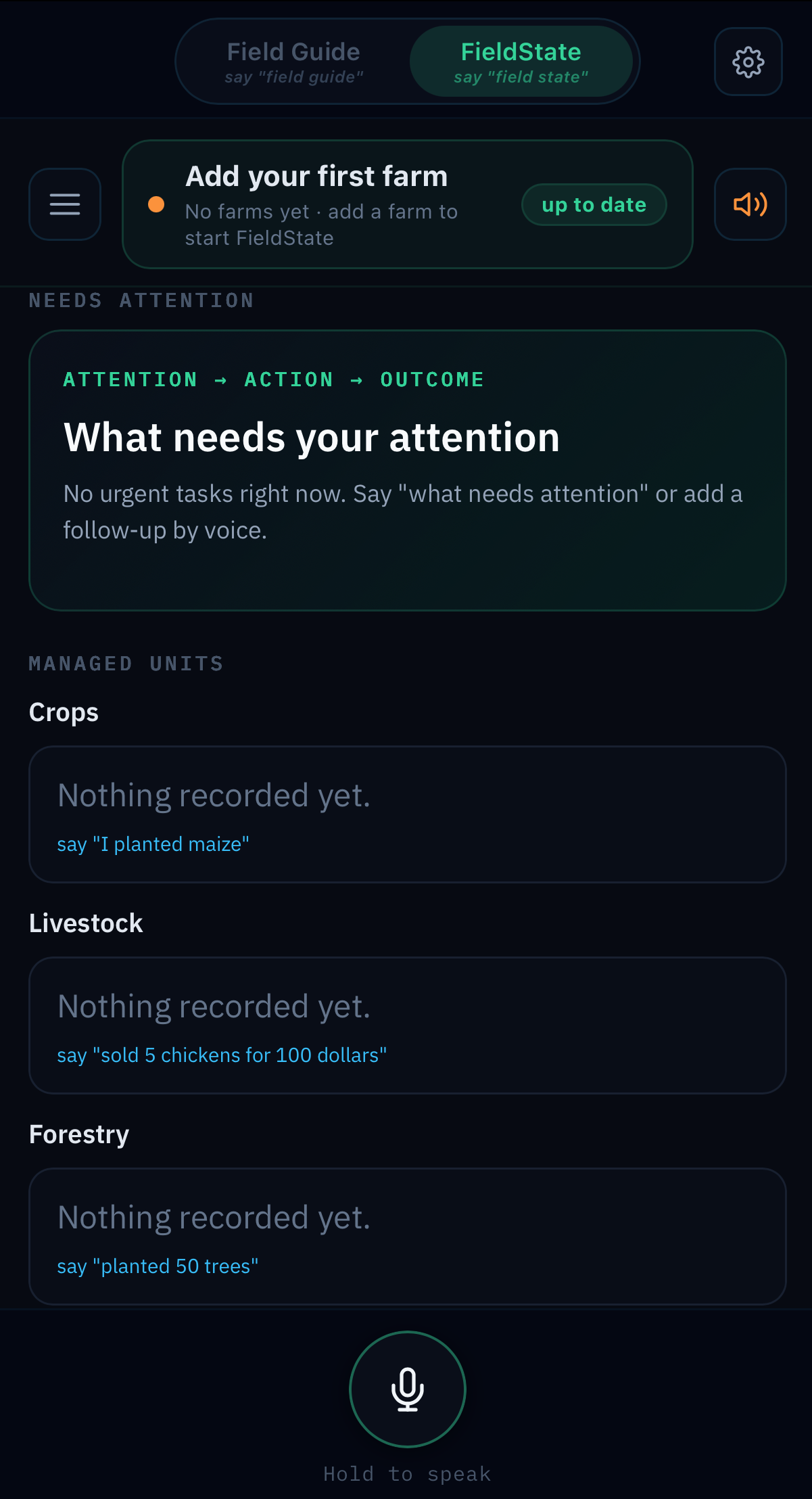 FieldState action screen highlighting items that need follow-up and treatment history